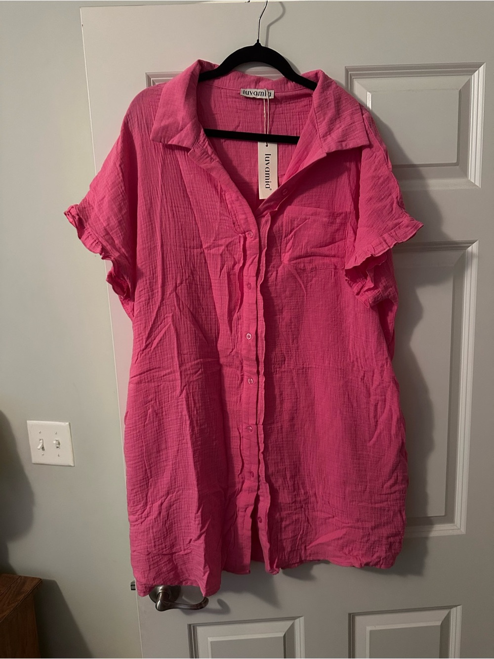 Women's Button-Front Pink Gauze Cover Up